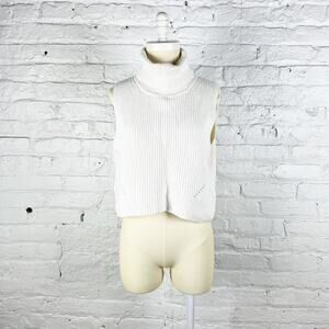 French Connection white cropped turtleneck sleeveless sweater tank top Size L